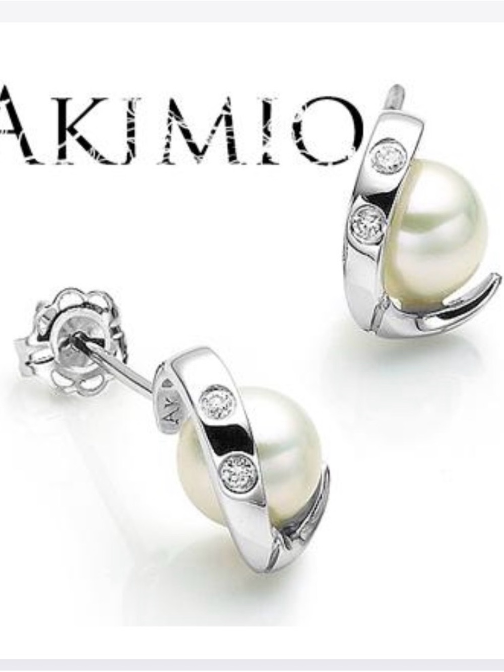 Akimio Delicate Pearl studs with 5 - 6mm AAA white pearls in platinum plated